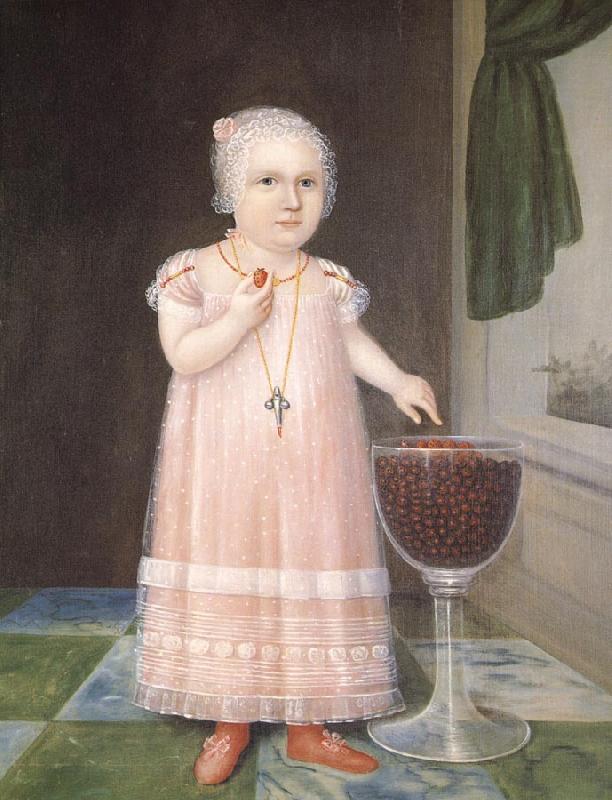 Johnson Joshua Little Girl in Pink with Goblet Filled with Strawberries:A Portrait Germany oil painting art